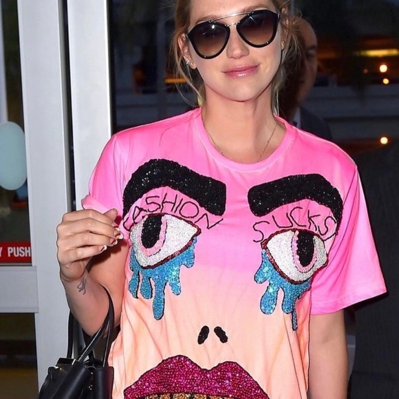 Discount Universe SweatShirt FASHION SUCKS Sequins Medium - Picture 3 of 8